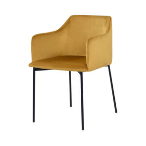 Sillón de terciopelo amarillo mostaza con patas de metal ne…