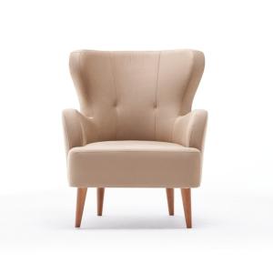 Sillón de terciopelo beige con reposabrazos