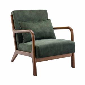Sillón de terciopelo caqui, madera de caucho teñida