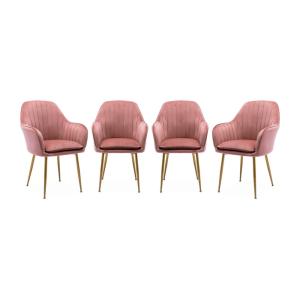 Sillón de terciopelo con patas de metal, set de 4, rosa vie…