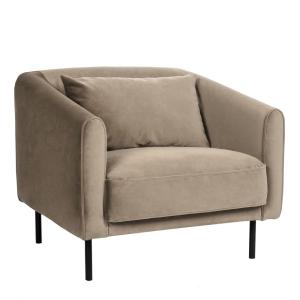 Sillón de terciopelo con patas rectas de metal - beige