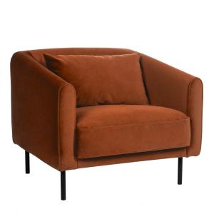 Sillón de terciopelo con patas rectas de metal - óxido