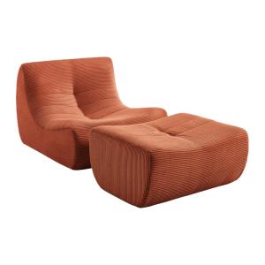 Sillón de terciopelo de pana fina con reposapiés, terracota…