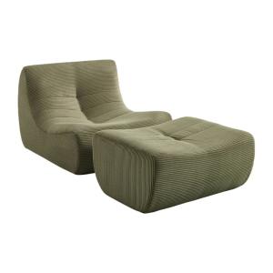 Sillón de terciopelo de pana fina con reposapiés, verde kak…