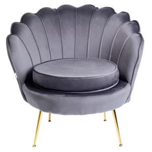 Sillón de terciopelo gris y patas de acero dorado