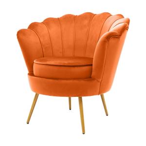 Sillón de terciopelo naranja con diseño de abanico.