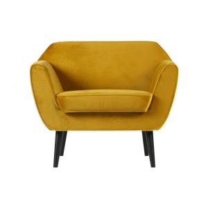 Sillón de terciopelo suave en amarillo ocre