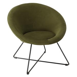 Sillón de terciopelo verde oliva con patas cruzadas de meta…