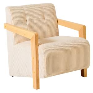Sillón en madera y pana beige