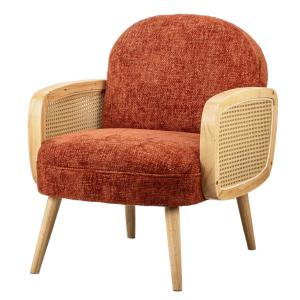 Sillón en madera y ratán terracota