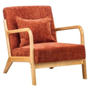 Sillón en madera y tejido terracota