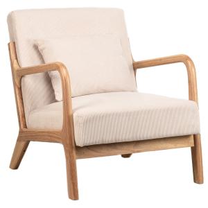 Sillón en madera y terciopelo beige