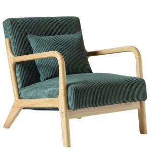 Sillón en madera y terciopelo verde