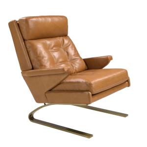 Sillón en piel camel con reposabrazos