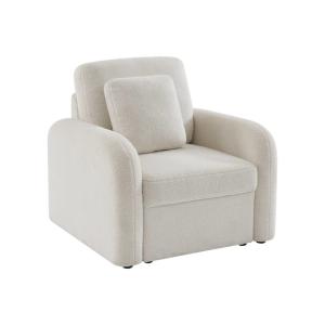 Sillón en tejido borreguito blanco, líneas redondeadas, cre…