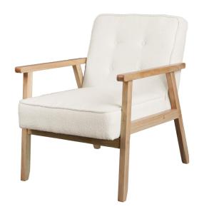 Sillón en tejido curly ecru y madera natural