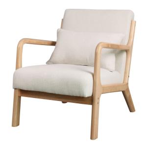 Sillón en tejido ecru y madera natural