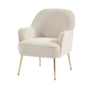 Sillón en tejido rizado beige con base dorada