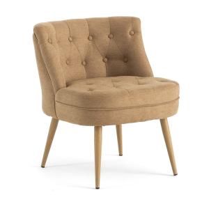 Sillón en tejido rosa empolvado con patas efecto madera