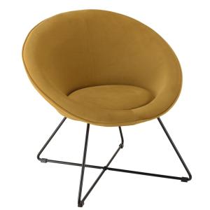 Sillón en tela de terciopelo amarillo con patas cruzadas de…