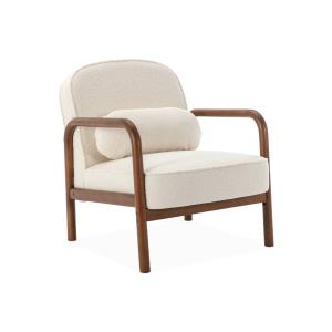 Sillón escandinavo de madera de hevea, claro y rizo, blanco