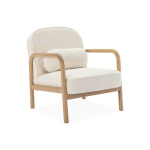 Sillón escandinavo de madera de hevea y borreguito, crema