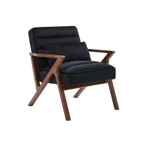 Sillón escandinavo de madera de hevea y terciopelo, negro