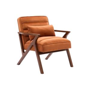 Sillón escandinavo de madera de hevea y terciopelo, terraco…