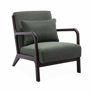 Sillón escandinavo de pana y madera de hevea, verde