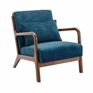 Sillón escandinavo de terciopelo y madera de hevea, azul
