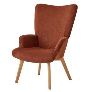 Sillón escandinavo en madera y pana terracota