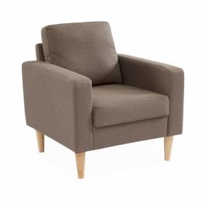 Sillón estilo escandinavo con patas de madera, marrón