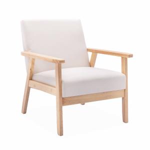 Sillón estilo escandinavo de madera y tela, crema