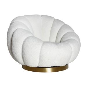 Sillón giratorio de algodón bouclé en color blanco de 93x90…