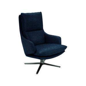 Sillón giratorio de tela azul noche y base de metal negro