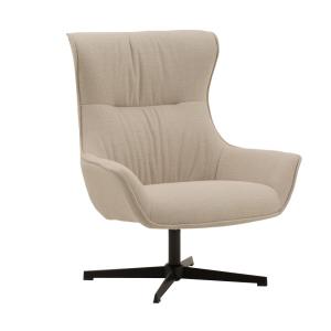Sillón giratorio de tela beige y base de metal negro