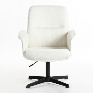 Sillón giratorio de tela de rizo blanca con reposabrazos