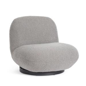 Sillón giratorio de tela efecto bouclé gris