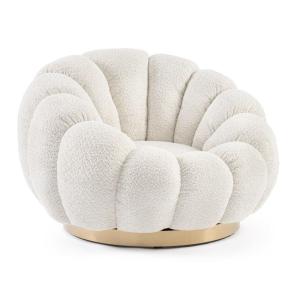 Sillón giratorio de tela efecto bouclé natural