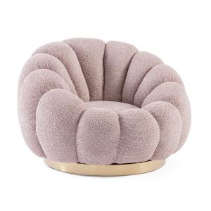 Sillón giratorio de tela efecto bouclé rosa antiguo
