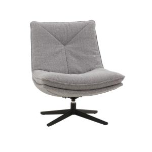 Sillón giratorio de tela gris y base de metal negro