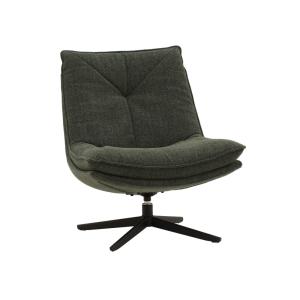 Sillón giratorio de tela verde oscuro, base de metal negro