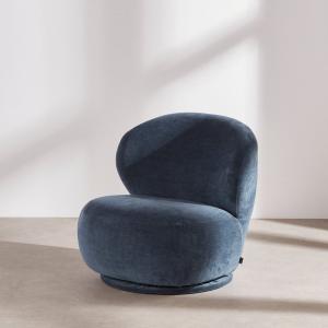 Sillón giratorio de terciopelo azul de Prusia