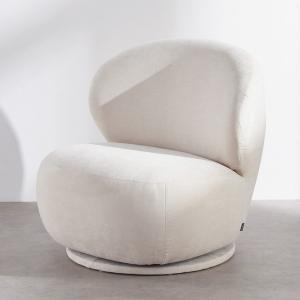 Sillón giratorio de terciopelo beige crema