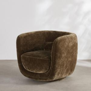 Sillón giratorio de terciopelo verde caqui