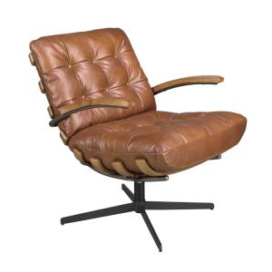 Sillón giratorio piel marrón oscuro y nogal