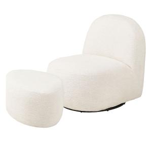 Sillón giratorio y puf a juego en tela color crudo
