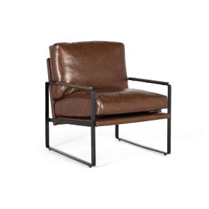 Sillón industrial en hierro negro y símil piel marrón envej…