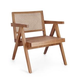 Sillón lounge de madera de teca natural y ratán