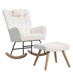 Sillón mecedor tejido rizo blanco 1 almohada y 1 reposapiés…